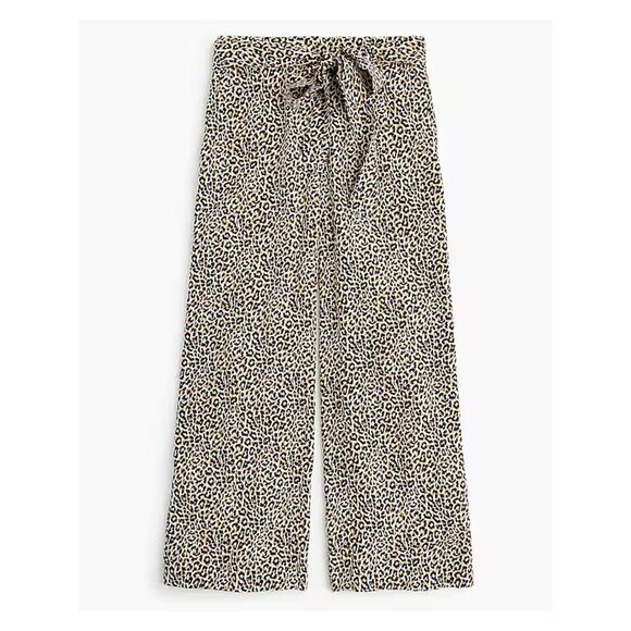 J. Crew 100% Silk Wide Leg Waist Tie Cropped Pant in Leopard Print Size 0 - Picture 11 of 11